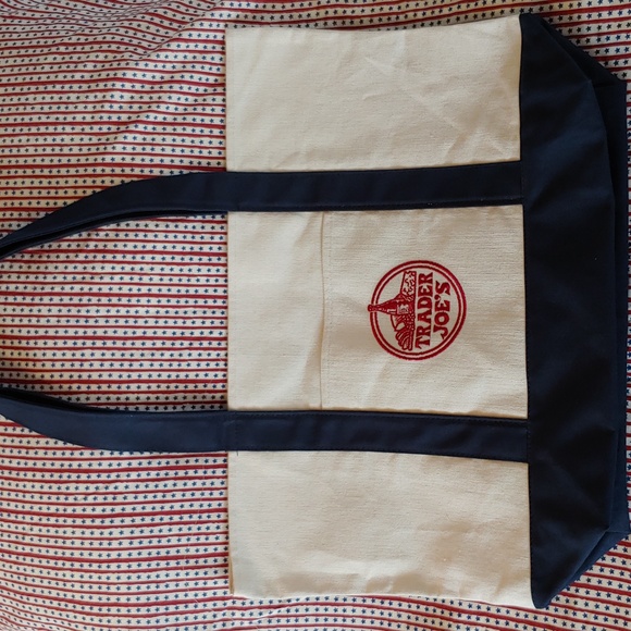 Trader Joe's Heavy Duty Canvas Tote in Cream and Navy, NWT - Picture 12 of 12